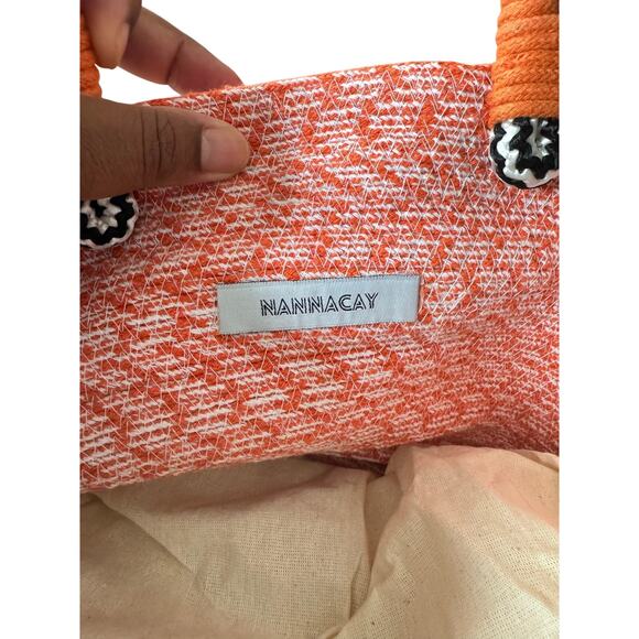 Nannacay Orange Woven Tote Bag Handmade Rope Handle Boho Straw Basket Purse - Picture 5 of 9